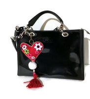 Heart handbag charm, handmade handbag decoration, key fob, key ring, The red heart handbag charm
