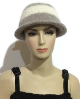 THE BELLA HAT, handmade women's  felted hat, Boho-chic style, light grey and cream hat, ready to ship