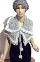 Shoulder's warmer, fold over cowl, knit cowl, woman's size, faux fur, acrylic, The silver gray cowl