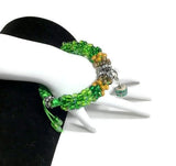 Green bracelet, Handmade green beaded Kumihimo wrap, woman size, macrame clasp, Boho-chic, The green mix bracelet