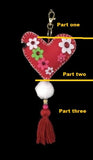 Heart handbag charm, handmade handbag decoration, key fob, key ring, The red heart handbag charm
