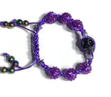 Purple shamballa beads, black skull bead, The halloween purple bracelet, macrame wrap, Halloween, purple nylon cord,