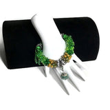 Green bracelet, Handmade green beaded Kumihimo wrap, woman size, macrame clasp, Boho-chic, The green mix bracelet