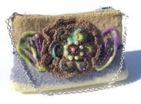 The chocolate Rose felt bag, felt purse, hand knitted beige, gray and tan wool handbag, women's shoulder bag, boho chic style,