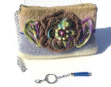 The chocolate Rose felt bag, felt purse, hand knitted beige, gray and tan wool handbag, women's shoulder bag, boho chic style,