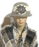 THE BELLA HAT, handmade women's  felted hat, Boho-chic style, light grey and cream hat, ready to ship