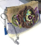 The chocolate Rose felt bag, felt purse, hand knitted beige, gray and tan wool handbag, women's shoulder bag, boho chic style,