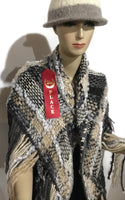 Prize winner handwoven shawl, The Winter Cornfield Shawl, alpaca yarn, multi fibers, white, cream, grey, black yarn