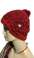 THE RED ALPACA HAT, crochet beanie hat, woman's size 23.5, for cold weather, for her, valentine's day gift