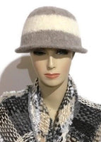 THE BELLA HAT, handmade women's  felted hat, Boho-chic style, light grey and cream hat, ready to ship