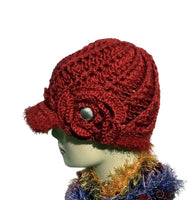 THE CHRISTMAS HAT, red handmade beanie, woman's size, size 23, crochet bus boy hat, for her, X-mas gift, hat with brim