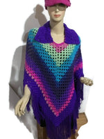 Collared crochet poncho, woman's size, purple acrylic yarn, autumn wear, handmade, The shades of purple poncho, hippie style, gift for her