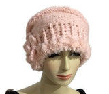 The Pink slouchy Hat, knit  beanie, pink alpaca, faux fur, woman's size, winter hat