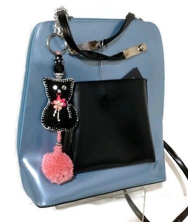Cat handbag charm, keyring, handmade purse decoration, The black kitten handbag charm, purse embellishment
