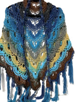 THE TURQUOISE BLUE DAISY SHAWL, woman's size, crochet wrap, bohemian style,