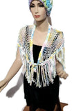 Hand knit shawl, cotton shawl, variegated colors, The rainbow shawl