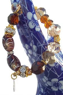 Beaded bracelet, rondelle crystal beads with rhinestones, boho chic, stretch bracelet, The amber bracelet, The Elaini Arthur bracelet collection
