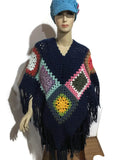 THE BLUE ATLANTIC ALPACA PONCHO, crochet poncho, granny's squares, blue alpaca yarn, hippie poncho, Andrea designs handmade ponchos