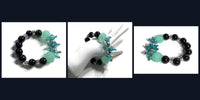 The green and black cluster stretch bracelet, holiday gift, for her, give handmade, woman's size.