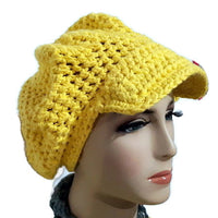 Crochet handmade hat, yellow cotton yarn, crochet beannie with bill, The sun hat