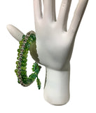 THE HEART CHARM BRACELET- beaded tennis bracelet, green nylon cord, green seed beads, handmade macramé bracelet, crystal chain, woman's size, Boho-chic style, gift, X-mas gift,