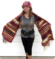 Prize winner handmade THE COLORFUL LLIKLLA (Quechua for a shawl), alpaca and multi fibers, colors brick, yellow, white, purple and others, weaving shawl..