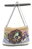 The chocolate Rose felt bag, felt purse, hand knitted beige, gray and tan wool handbag, women's shoulder bag, boho chic style,