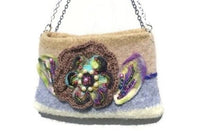 The chocolate Rose felt bag, felt purse, hand knitted beige, gray and tan wool handbag, women's shoulder bag, boho chic style,