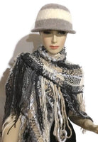 THE BELLA HAT, handmade women's  felted hat, Boho-chic style, light grey and cream hat, ready to ship
