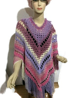 The pink lavander poncho, woman size, boho chic crochet cape, andrea designs handmade ponchos, fall wear, gift for her, small -medium size,
