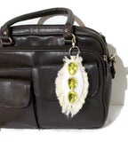 Cream feather handbag charm, purse charm, key fob, zipper pull charm, handmade cotton keyring charm.