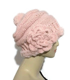 The Pink slouchy Hat, knit  beanie, pink alpaca, faux fur, woman's size, winter hat