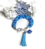 THE BLUE POPPY BRACELET, chunky bracelet, blue beaded Kumihimo wristlet, Boho-chic, woman's size,