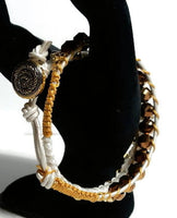 Double wrap beaded leather macrame bracelet, The golden bracelet, boho chic,