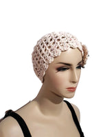 Handmade crochet headband, cotton beige headband, crochet flower with beads in center, The good morning headband