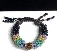 The multicolor flowers of the garden bracelet, handmade kumihimo wrislet, woman size, yellow,green,blue,pink,iris mix beads, macrame clasp,