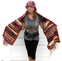 Prize winner handmade THE COLORFUL LLIKLLA (Quechua for a shawl), alpaca and multi fibers, colors brick, yellow, white, purple and others, weaving shawl..