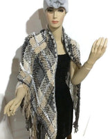 Prize winner handwoven shawl, The Winter Cornfield Shawl, alpaca yarn, multi fibers, white, cream, grey, black yarn