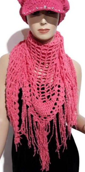 Handmade crochet pink cotton shawl, Peruvian pima cotton, boho chic style, woman size, The Pink summer shawl