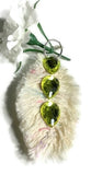 Cream feather handbag charm, purse charm, key fob, zipper pull charm, handmade cotton keyring charm.