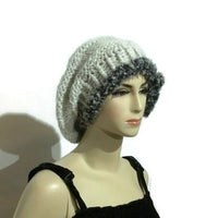 THE SLOUCHY SILVER ALPACA HAT, knitted bonnet, woman's size, andrea designs handmade hats, gift for her, winter wear