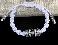 Boho-chic, white nylon cord,  adjustable beaded macrame bracelet, THE BLACK TULIP, woman's size