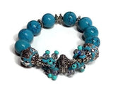 THE TURQUOISE ROSE CLUSTER STRETCH BRACELET, woman's size, turquoise color, holiday gift, give handmade,