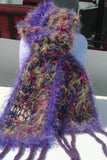 Fiber art scarf, knit handmade scarf, needle felted fringes, variegated colors,  The butterflies scarf