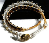 Double wrap beaded leather macrame bracelet, The golden bracelet, boho chic,
