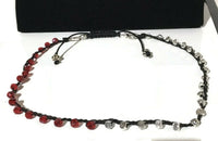 Braided beaded Macrame bracelet, triple wraps, wear it as a necklace, Boho-chic, adjustable clasp, THE RED AND SILVER WRAP