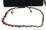 Braided beaded Macrame bracelet, triple wraps, wear it as a necklace, Boho-chic, adjustable clasp, THE RED AND SILVER WRAP