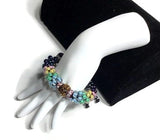 The multicolor flowers of the garden bracelet, handmade kumihimo wrislet, woman size, yellow,green,blue,pink,iris mix beads, macrame clasp,