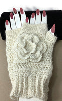 THE VANILLA  FINGERLESS GLOVES, handmade crochet fingerless mittens, luxurious alpaca yarn, woman's size 8.5,