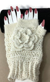 THE VANILLA  FINGERLESS GLOVES, handmade crochet fingerless mittens, luxurious alpaca yarn, woman's size 8.5,